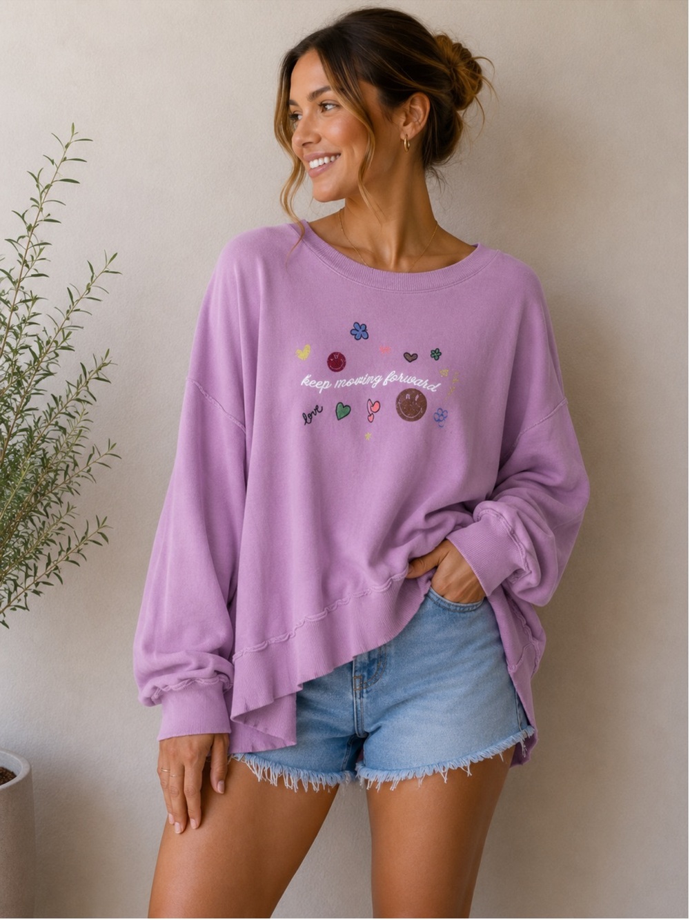 Aerie Down to Earth Slouchy Oversized Crewneck Pullover Sweatshirt Pink Size Med